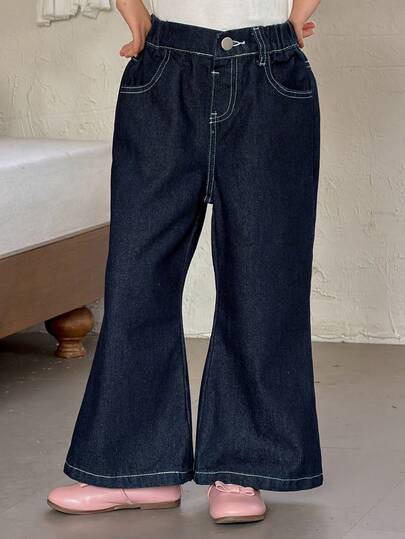 DAZY Young Girls Water-Washed Korean Style Flared Bowknot Embroidered Letter Casual Jeans