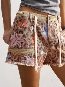 Bohemela 波西米亚风度假休闲豹纹图案梭织宽松女式短裤