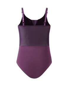 SHEIN Tween Girls Sleeveless Leotard,Velvet & Mesh Fabric,Adjustable Straps,Plum Purple Summer Elegant Dancewear For Ballet,School Workout,Training,Casual - Multicolor - View 4