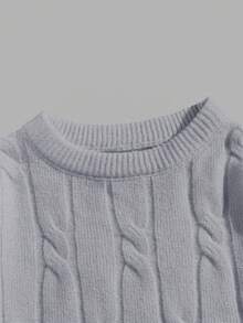 SWAVVY 男士休闲纯色圆领长袖毛衣，秋冬季 - 深灰色 - 查看 5