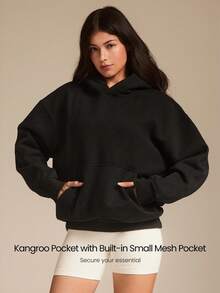 Heavyweight Fleece Oversized Hoodie Sweatshirt Pocket Thick Thermal Warm Winter - Black - View 6