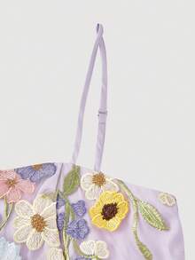 SHEIN MOD 女士花卉刺绣网纱荷叶边吊带背心