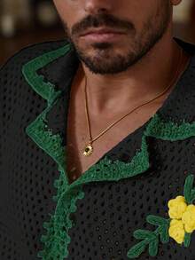 Manfinity CityGents 男士夏季沙滩度假针织衬衫和短裤套装 - 黑色 - 查看 3