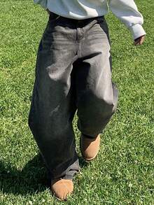 DAZY 男士水洗做旧深灰色牛仔裤，春季款 - 深灰色 - 查看 3