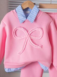 Genkimix Kids Conjunto de sudadera con lazo 2 en 1 para niñas jóvenes