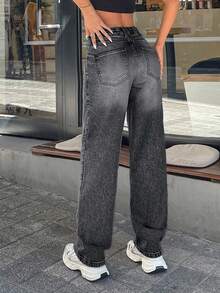 EURMUSE Slant Pocket Solid Color Casual Versatile Straight Leg Jeans - Light Grey - View 2
