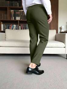 Calvornis Quần tây công sở nam, thiết kế có túi, món quà hoàn hảo cho bạn trai hoặc chồng. Quần tây nam ống côn màu trơn, quần tây nam đen ôm dáng, quần tây đen nam độc đáo, quần dài nam. - xanh quân đội - Xem 2