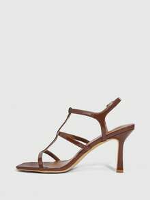 CUCCOO SZL Women's Square Toe Buckle Design Fashion High Heel Sandals For Daily Wear Valentine's Day - Brown - View 8