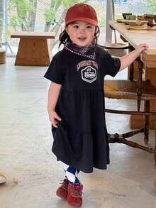 DAZY Toddler Girls' Round Neck Letter Print Casual Summer Short Sleeve Dress Spring - Blue - View 6