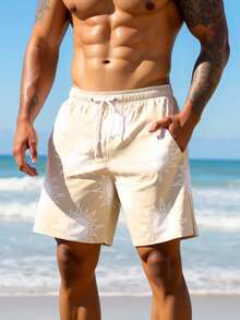 Manfinity VDAYZ Men's Casual Sun Print Beach Shorts - White - View 4