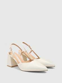 CUCCOO BIZCHIC 女士时尚黑色露跟尖头中粗跟鞋，经典简约设计，适合通勤、约会、派对、度假、婚礼等场合。 - 米色 - 查看 7