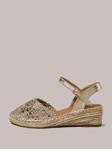 Styleloop Giày sandal đế xuồng và đế cao bằng dây thừng đan cho nữ, phong cách Boho, retro Mỹ, Bohemian, miền Tây, thích hợp cho lễ hội âm nhạc, tiệc tùng, kỳ nghỉ, du lịch. Món đồ thiết yếu khi đi du lịch. - Vàng - Xem 2