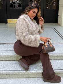 Maria Perezxox Women's Solid Color Long Sleeve Casual Fluffy Jacket In Fall/Winter - Khaki - View 5