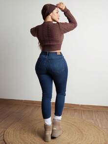 Lupita Cardoza Femmes Vintage Tricot Épais Col Rond Ajusté Manches Longues Pull, Base Minimaliste Couleur Abricot pour l'Automne/Hiver - Nude - Voir 2