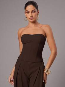 Silquee Women's Solid Color Bandeau Top, Minimalist & Versatile For Dates, Parties - Coffee Brown - View 3