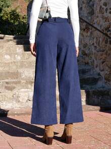 Yess Loren Calça feminina de veludo cotelê grosso e solto, estilo casual de rua, outono/inverno - Azul marinho - Ver 6