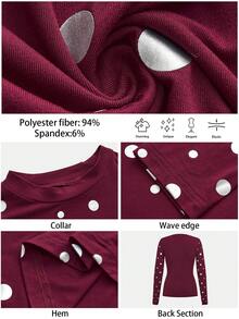 Maija 女士波点图案圆领长袖修身时尚T恤派对上衣红色上衣女士新年亮片上衣红色上衣女士波点上衣新年女士休闲波点派对新年夜波点上衣红色上衣酒红色上衣情人节女士 - 酒紅色 - 查看 2