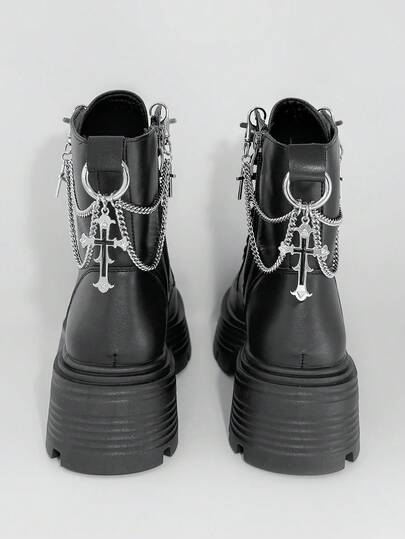 ROMWE Goth 2-Piece Combination Women's Silver Drip Rhinestone Cross Double Chain Decoration Dark Style Punk Style Shoe Accessories Daily Versatile Boots High Top Shoe Accessories