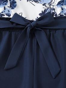 两件套少女碎花印花短袖上衣和裤子套装 - 彩色 - 查看 5