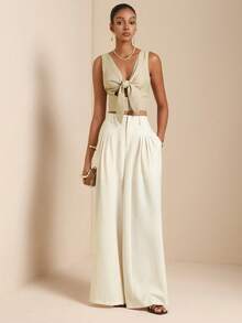 SHEIN Veneréa 女士纯色深V领打结镂空露脐性感吊带背心 - 彩色 - 查看 4