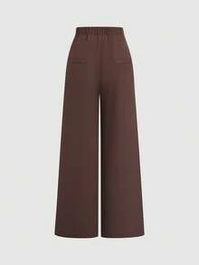SHEIN Sweetro Retro Chic High-Waisted Double-Button Straight Wide-Leg Pants For Women, Autumn/Winter - Coffee Brown - View 2