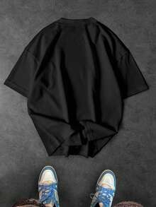 Sport MetroGents 男士休闲时尚街头骷髅字母印花黑色运动T恤，夏季 - 黑色 - 查看 2