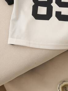 SHEIN Playful Pals 1pc Toddler Baby Boys Sporty Active American Football Style White Black Colorblock Number 89 Star Letter Graphic Print Short Sleeve V-Neck Pullover Soft Breathable Mesh Texture T-Shirt Tee Top Jersey Shirt Clothes Outfits For Sport Playwear Daily Summer Spring - Black and White - View 3