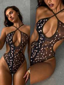 Aloruh 女士连体泳衣，撞色设计，挂脖式，胸部和腰部镂空，高开衩腿部 - 彩色 - 查看 12