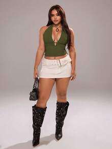 Rustia 美式性感街头风吊带背心，百搭时尚 - 軍綠色 - 查看 7