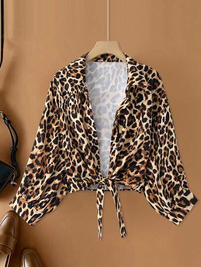INAWLY New Women Leopard Print Shirt, New Bat Wing Cardigan Short Casual Chiffon Shawl, Solid Color Women Shirt