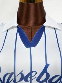 Mistrie 女士休闲时尚街头风条纹字母印花V领连体衣，夏季 - 白色 - 查看 5