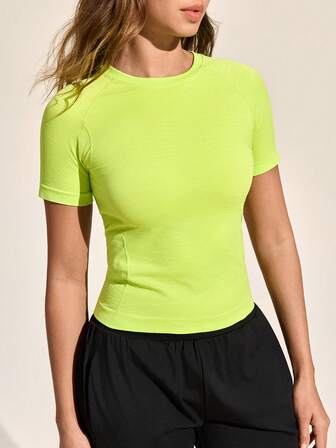 Exploreva Nahtloses Yoga Outdoor Sport Lässig Damen Kurzarm T-Shirt, geeignet für Laufen, Fitness, Fotografie