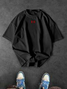 Sport MetroGents Men's Letter Print Short Sleeve Casual Sports T-Shirt - Black - View 3