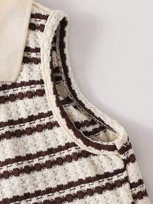 SHEIN 女婴可爱夏季百搭条纹无袖Polo衫 - 咖啡棕 - 查看 3