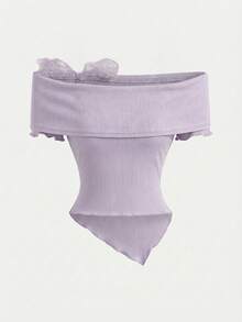 Girlism Tween Girl Off-Shoulder Bowknot Long Sleeve T-Shirt Top, Back-To-School Outfit,Cute Tops School,Pink Top,Fall Tops,Preppy Tops/Valentine Day Kids/ Valentine Day/ Summer/Summer Outfits - Mauve Purple - View 2