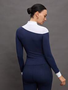 Activina Women's Contrast Zipper Design Long Sleeve Equestrian Top - Blue - View 2