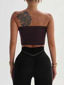 Cropped Fitted Sleeveless Sports T-Shirt, Summer - Brown - View 4