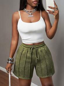 Slaydiva 2026春夏新款休闲街头风修身纯白褶皱吊带背心搭配牙签褶皱骑行短裤两件套。适合日常穿着、派对、返校、约会、波西米亚风、下午茶、度假、情人节、早午餐、机场穿搭、休闲、运动、婚礼宾客装扮、居家服等场合。 - 彩色 - 查看 4