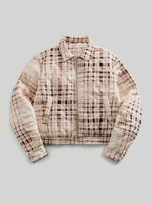 ROMWE MEN Street Life Men's Plaid Long Sleeve Zip-Up Casual Padded Coat, Loose Fit - Multicolor - View 1