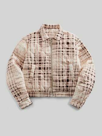 Street Life Cappotto casual imbottito con chiusura lampo e maniche lunghe a quadri, vestibilità morbida, da uomo