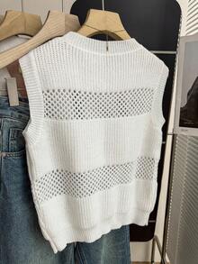 Franclia Nouvelle arrivée Minimaliste Doux Style Coréen Féminin Nœud Papillon Laçage Ballet Tricot Débardeur Pour Femmes, Printemps/Automne - Noir et Blanc - Voir 2