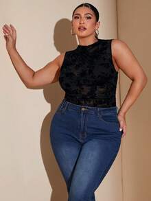 SHEIN BAE Mono elegante de lunares transparente para mujer de talla grande/Blusas de verano/Ropa de festival/Camiseta de talla grande/Blusas de talla grande/Blusas para el verano/Blusa negra/Vacaciones/Atuendos de vacaciones para mujer