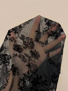 SHEIN PETITE 女士高腰植绒透视打底裤，时尚性感下装，秋冬季修身裤，适合休闲、约会、外出、夜店派对、圣诞节、春夏等场合。 - 黑色 - 查看 9