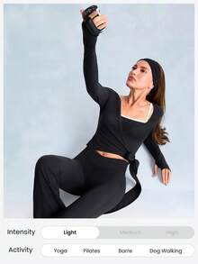 GLOWMODE FeatherFit™ Split Decision 2-In-1 Reversible Wear Buttery-Soft Stretchy Sweat-Wicking Tie-Waist Long Sleeve Top Yoga Pilates Studio Daily Casual - Black - View 7