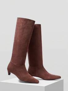 MOTF WOMEN SQUARE TOE HEELED KNEE-HIGH BOOTS FOR CHRISTMAS FALL SHOES - Brown - View 10