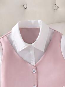 两件套少女时尚二合一衬衫粉色裙子套装，面料柔软舒适，适合春秋季、拍照、上学及各种场合。 - 卡其色 - 查看 3