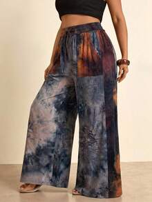 Freevana Plus Size Drawstring Casual Loose Straight Pants - Apricot - View 5