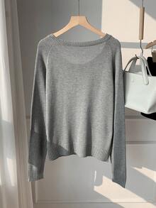 SHEIN EZwear Women's Embroidered Button Front Casual Long Sleeve Cardigan - Grey - View 2