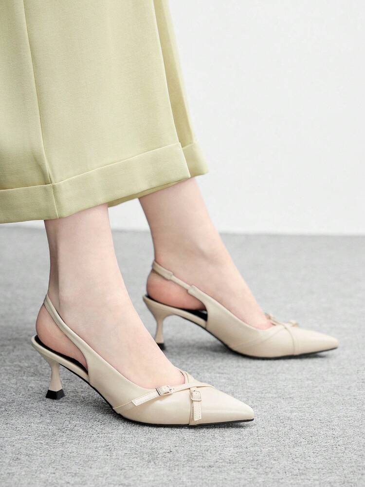 CUCCOO BIZCHIC Professional Women's Black Synthetic Leather Cross Strap Pointed Toe Stiletto Heel Slip-On Pumps For Christmas And New Year Holiday Vibe Fall And Winter Valentine's Day