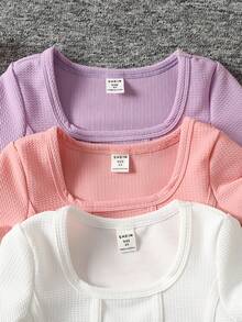 SHEIN 3件套少女休闲时尚可爱T恤 - 彩色 - 查看 3